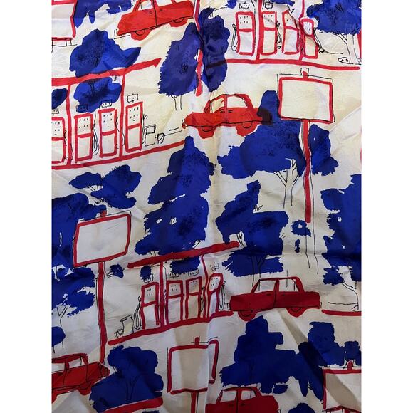 Vintage VERA Neumann Scarf ~ Ladybug Signed ~ Red & Blue ~ Cars ~ 14" x 43" - Picture 1 of 5